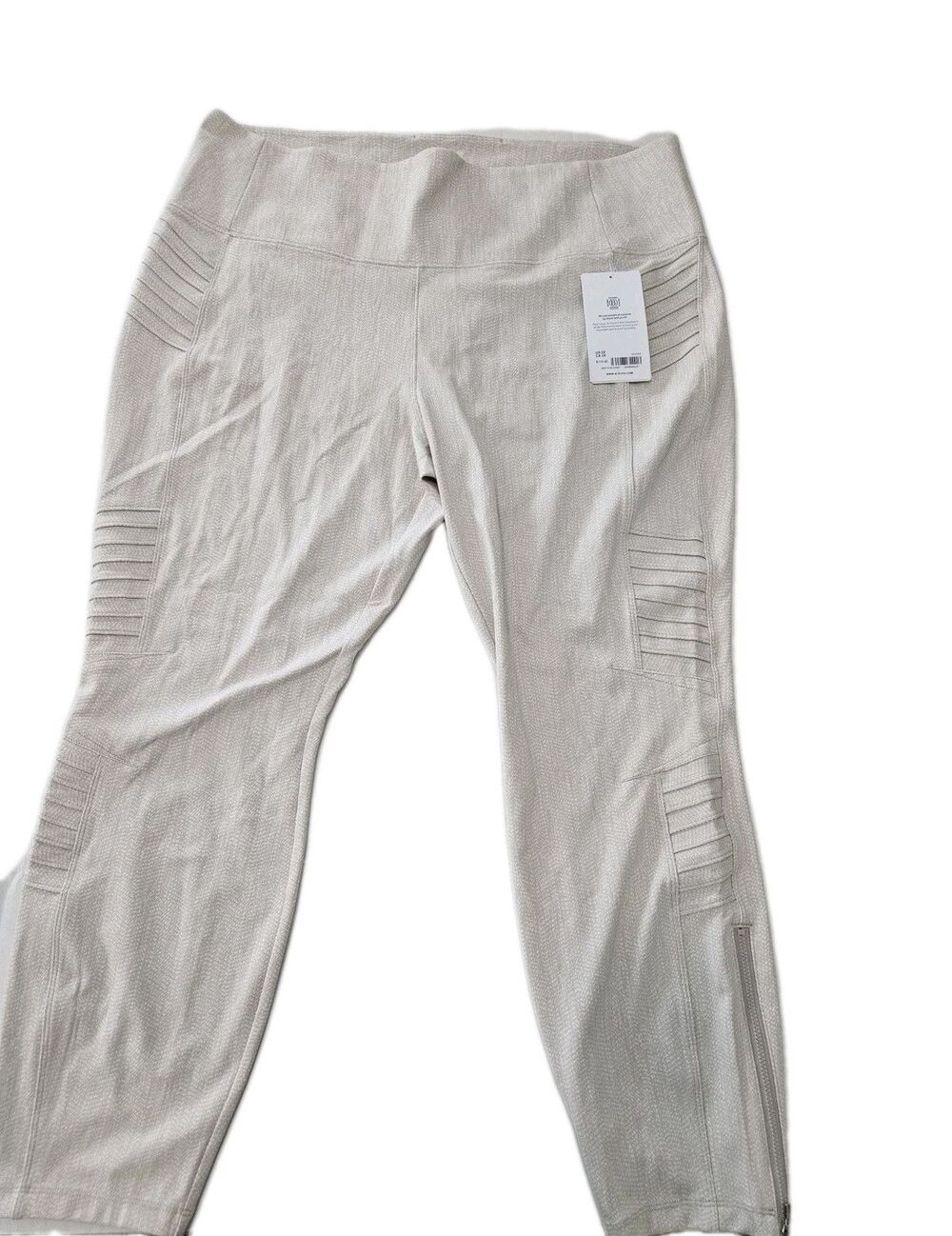 Athleta Delancey Textured Moto Legging Pants Zip Ankles Sz 2X Beige Pockets Crop